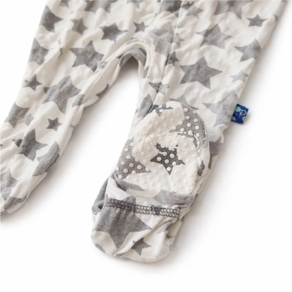 Kickee Pants Bamboo Snap-Front Footed Sleeper Gray Star Print Infant Baby 0-3M